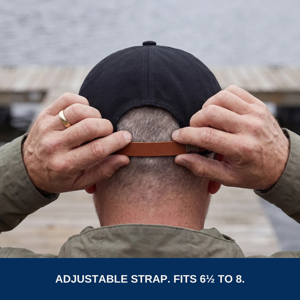 Hands adjusting the strap on the dock. Fits sizes 6 1/2 to 8