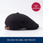 Black No Logo flat cap, 30-day fit guarantee