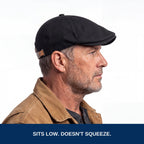 Tradesman wearing the black flat cap, side profile