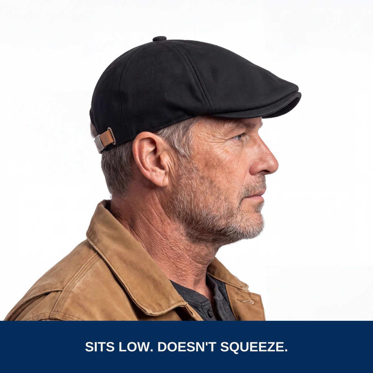Tradesman wearing the black flat cap, side profile