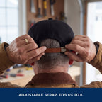 Hands adjusting the strap. Fits sizes 6 1/2 to 8